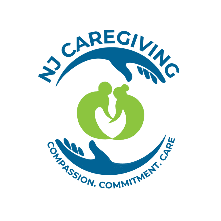 A visual guide to caregiving resources and statistics in New Jersey, with icons for different types of support.